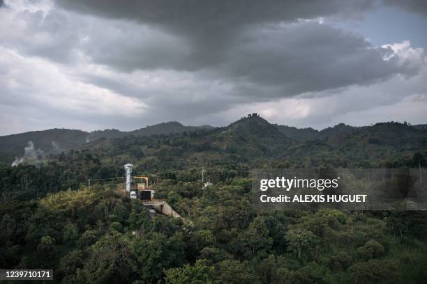 This aerial photo taken on April 1, 2022 shows the hydroelectric power plant in Virunga National Park at Matebe in Rutshuru territory, north of Goma...
