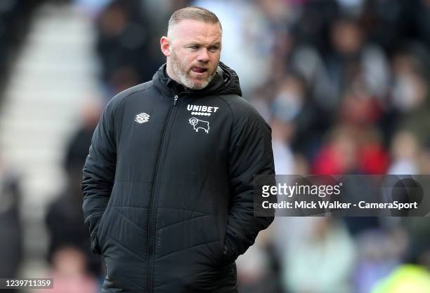 Derby County manager Wayne Rooney during the Sky Bet Championship match between Derby County and Preston North End at Pride Park Stadium on April 2,...