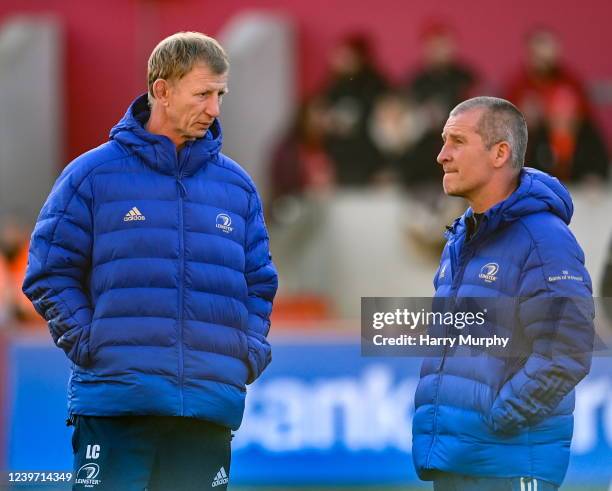 Limerick , Ireland - 2 April 2022; Leinster head coach Leo Cullen and Leinster senior coach Stuart Lancaster before the United Rugby Championship...