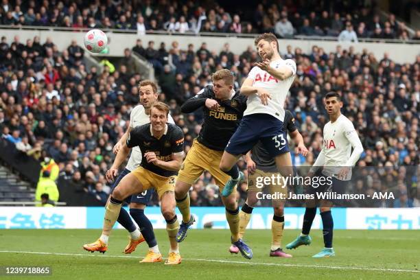 Ben Davies of Tottenham Hotspur scores a goal to make it 1-1 during the Premier League match between Tottenham Hotspur and Newcastle United at...