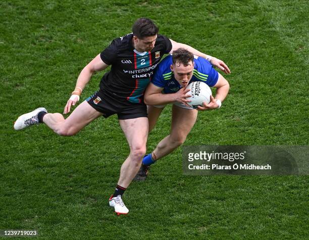 Dublin , Ireland - 3 April 2022; Dara Moynihan of Kerry in action against Lee Keegan of Mayo during the Allianz Football League Division 1 Final...