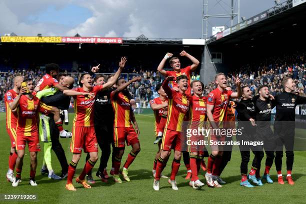 Players Go Ahead Eagles celebrates the victory during the Dutch Eredivisie match between PEC Zwolle v Go Ahead Eagles at the MAC3PARK Stadium on...