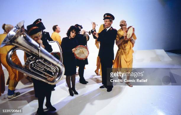 Scene from The Meeting Sketch on the Night of TV of Red Nose Day 1993 with Floella Benjamin, Ronald Forfar, Richard Gibson, Gareth Hale, Norman Pace,...