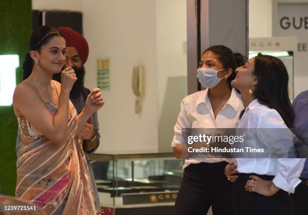 Bollywood actor Taapsee Pannu during the launch of a book "Yuktahaar: The Belly and Brain Diet" written by author Munmun Ganeriwal, at Crossword,...