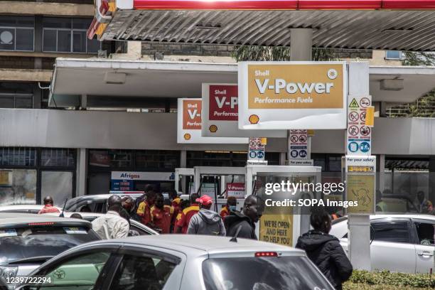 General view of Shell Gas station with motorists waiting to fuel. Kenya has been hit by a major oil shortage with long queues by motorists waiting to...