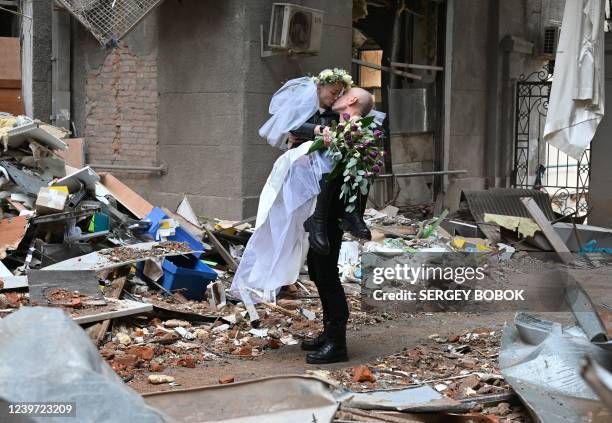 The newlyweds, medical volunteers, nurse in an oncology clinic and doctor before the start of the Russian invasion of Ukraine, Nastya Gracheva and...