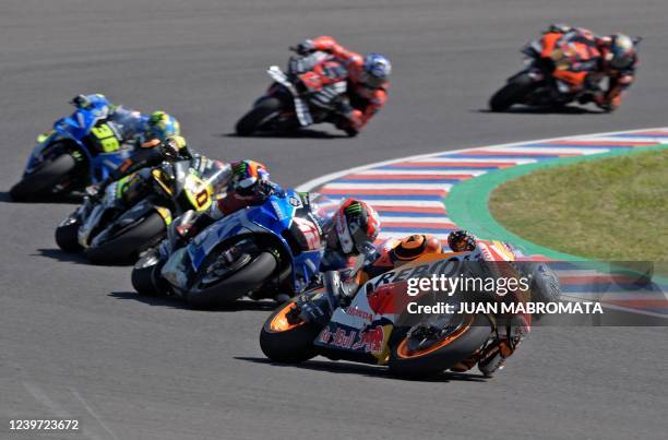 Riders compete during the Argentina Grand Prix MotoGP race at the Termas de Rio Hondo circuit, in Termas de Rio Hondo, in the Argentine northern...