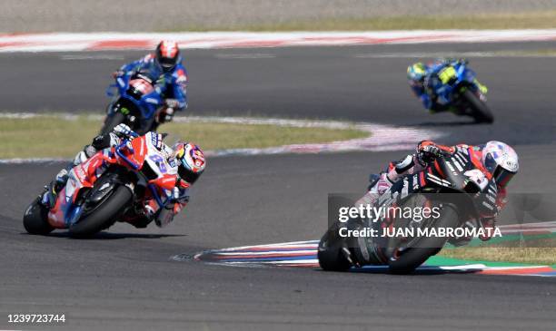 Aprilia Racing Team Gresini Spanish rider Aleix Espargaro , Ducati Pramac Racing Spanish rider Jorge Martin and Suzuki Ecstar Spanish rider Alex Rins...