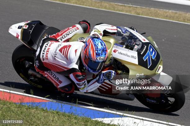 Kalex Idemitsu Honda Team Asia Japanese rider Ai Ogura competes during the Argentina Grand Prix Moto2 race at the Termas de Rio Hondo circuit, in...