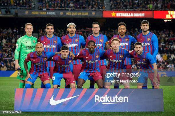 Barcelona line up Marc-Andre ter Stegen, Ferran Torres, Ronald Araujo, Sergio Busquets, Pierre-Emerick Aubameyang, Gerard Pique, Dani Alves, Pedri,...