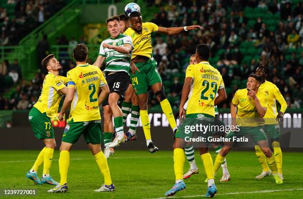 Mohamed Diaby of FC Pacos de Ferreira with Manuel Ugarte of Sporting CP in action during the Liga Bwin match between Sporting CP and FC Pacos de...