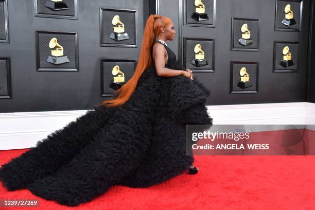 Musical artist Doechii arrives for the 64th Annual Grammy Awards at the MGM Grand Garden Arena in Las Vegas on April 3, 2022.