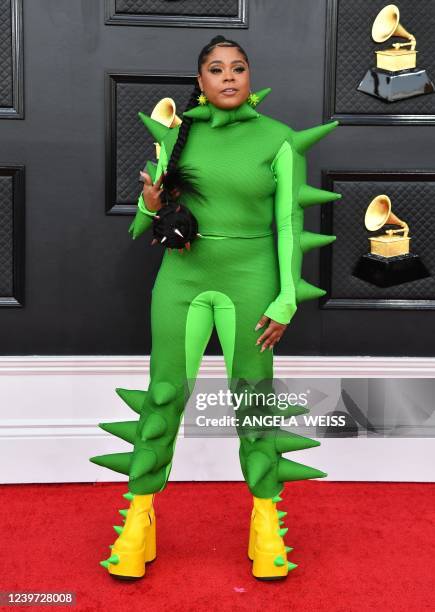 Singer-songwriter Tayla Parx arrives for the 64th Annual Grammy Awards at the MGM Grand Garden Arena in Las Vegas on April 3, 2022.