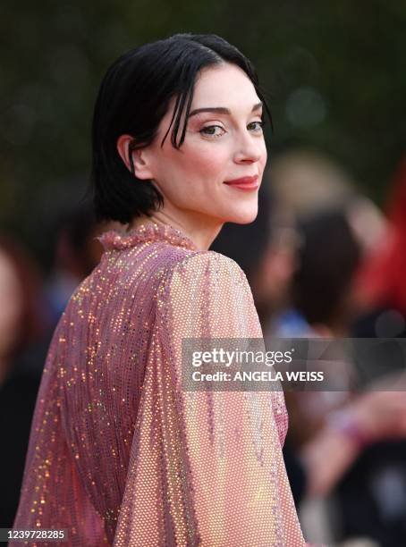 Musician St. Vincent arrives for the 64th Annual Grammy Awards at the MGM Grand Garden Arena in Las Vegas on April 3, 2022.