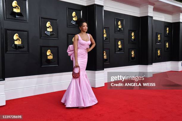 Singer Tinashe arrives for the 64th Annual Grammy Awards at the MGM Grand Garden Arena in Las Vegas on April 3, 2022.