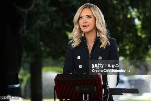 White House Press Secretary Kayleigh McEnany is interviewed for the Fox & Friends program outside the White House June 01, 2020 in Washington, DC....