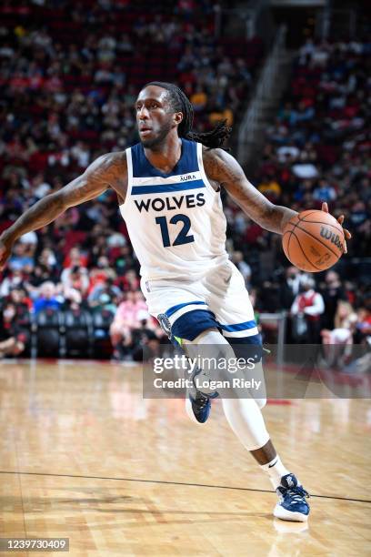 Taurean Prince of the Minnesota Timberwolves dribbles the ball during the game against the Houston Rockets on April 3, 2022 at the Toyota Center in...