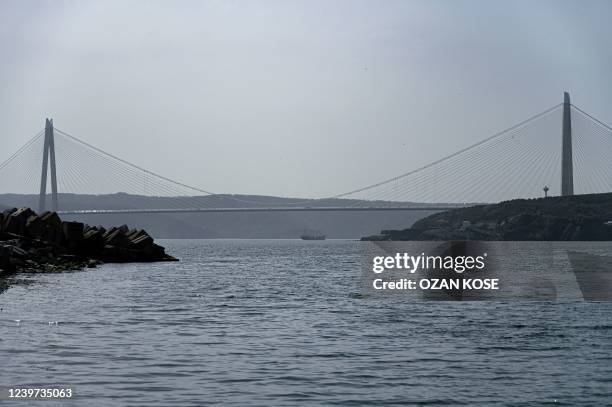 General view of the Yavuz Sultan Selim Bridge on April 1, 2022. - In Rumelifeneri, a seaport at the entrance of the Bosphorus north of Istanbul, most...