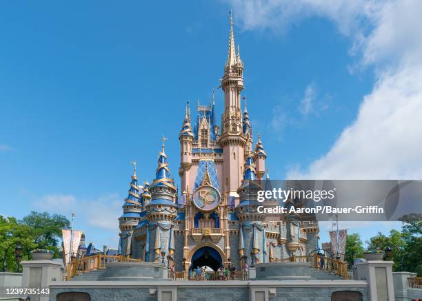 General views of Cinderella Castle at Magic Kingdom, celebrating its 50th anniversary on April 03, 2022 in Orlando, Florida.