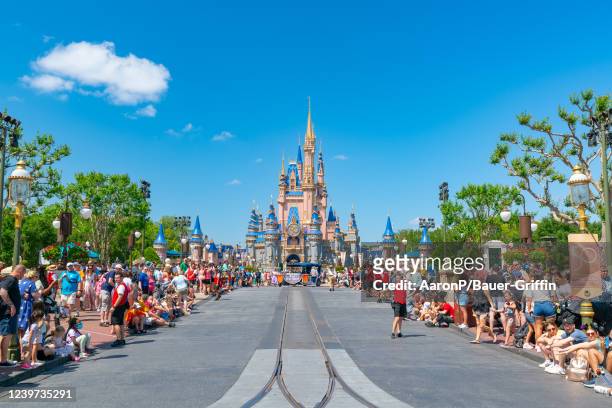 General views of Cinderella Castle at Magic Kingdom, celebrating its 50th anniversary on April 03, 2022 in Orlando, Florida.