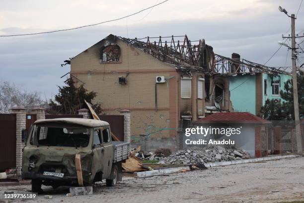 View of devastation in the Ukrainian city of Mariupol under the control of Russian military and pro-Russian separatists, on April 4, 2022. A total of...