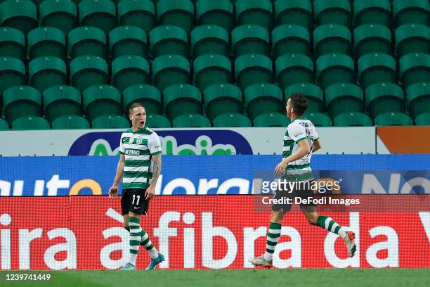 Nuno Santos of Sporting CP celebrates after scoring his team's second goal during the Liga Portugal Bwin match between Sporting CP and FC Pacos de...