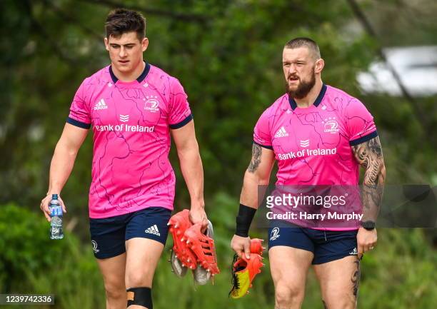 Dublin , Ireland - 4 April 2022; Andrew Porter and Dan Sheehan during Leinster Rugby squad training session at UCD in Dublin.