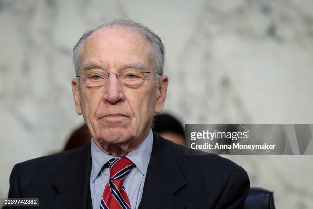 Ranking member Sen. Chuck Grassley looks on as he arrives at a Senate Judiciary Committee business meeting to vote on Supreme Court nominee Judge...