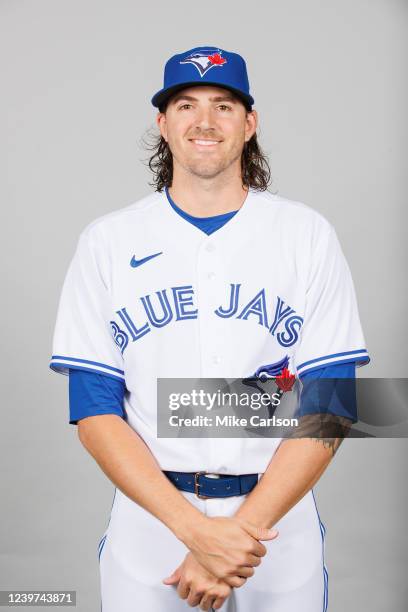 Kevin Gausman of the Toronto Blue Jays poses for a photo during the Toronto Blue Jays Photo Day at TD Ballpark on Saturday, March 19, 2022 in...