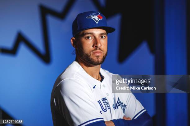 George Springer of the Toronto Blue Jays poses for a photo during the Toronto Blue Jays Photo Day at TD Ballpark on Saturday, March 19, 2022 in...