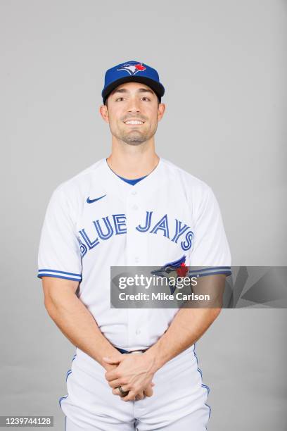 Randal Grichuk of the Toronto Blue Jays poses for a photo during the Toronto Blue Jays Photo Day at TD Ballpark on Saturday, March 19, 2022 in...