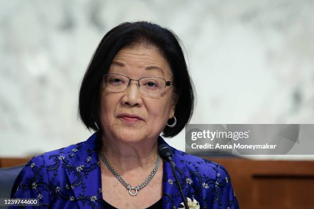 Sen. Mazie Hirono speaks during a Senate Judiciary Committee business meeting to vote on Supreme Court nominee Judge Ketanji Brown Jackson on Capitol...