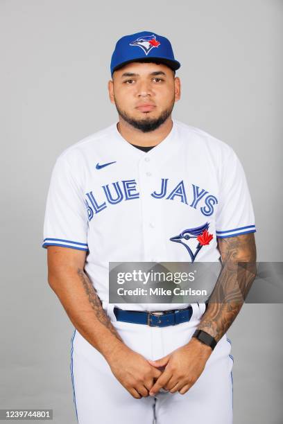 Max Castillo of the Toronto Blue Jays poses for a photo during the Toronto Blue Jays Photo Day at TD Ballpark on Saturday, March 19, 2022 in Dunedin,...