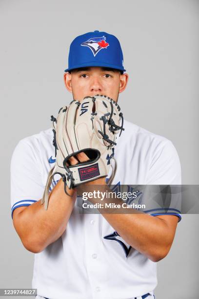 Jose Berrios of the Toronto Blue Jays poses for a photo during the Toronto Blue Jays Photo Day at TD Ballpark on Saturday, March 19, 2022 in Dunedin,...