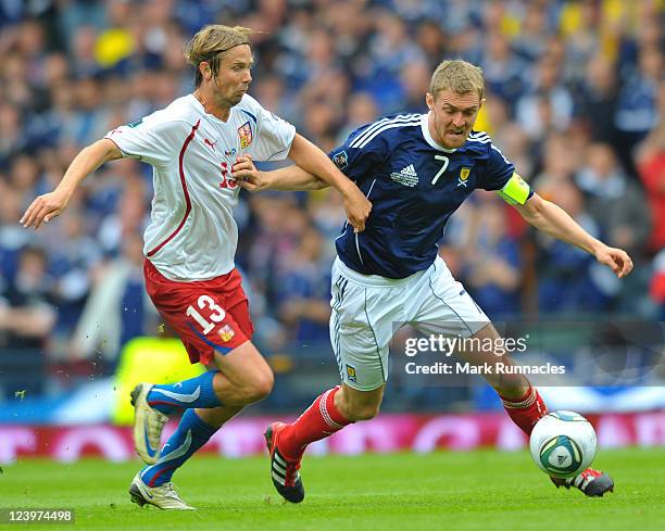 Darren Fletcher of Scotland in action against Jaroslav Plasil of Cezch Republic in action during the UEFA EURO 2012 Group I Qualifying match between...