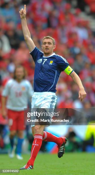 Darren Fletcher of Scotland in action during the UEFA EURO 2012 Group I Qualifying match between Scotland and Czech Republic at Hampden Park on...