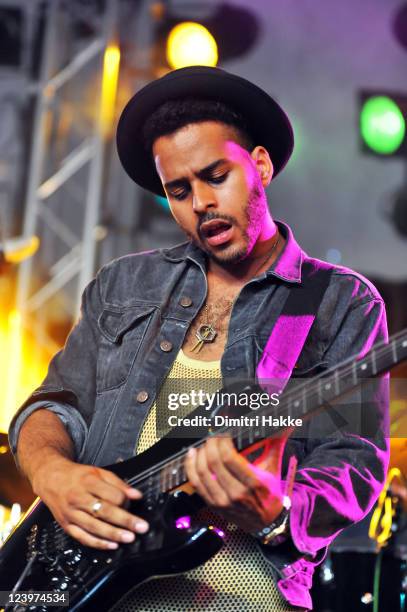 George Lewis Jr. Of Twin Shadow performs on stage at Lowlands Festival on August 21, 2011 in Biddinghuizen, Netherlands.