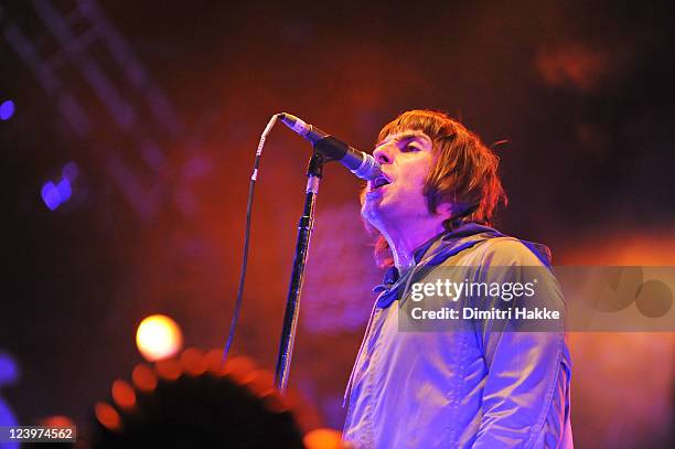 Liam Gallagher of Beady Eye performs on stage at Lowlands Festival on August 21, 2011 in Biddinghuizen, Netherlands.