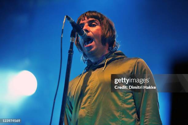 Liam Gallagher of Beady Eye performs on stage at Lowlands Festival on August 21, 2011 in Biddinghuizen, Netherlands.