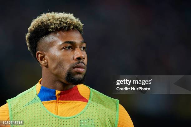 Adama Traore of Barcelona during the warm-up before the La Liga Santander match between FC Barcelona and Sevilla FC at Camp Nou on April 3, 2022 in...