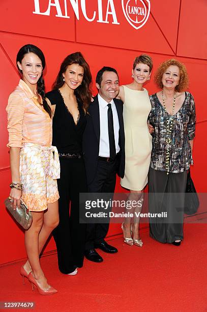 Actors Chiara Martegiani, Monica Barladeanu, Andrea Osvart, director Fabrizio Cattani and actress Marina Pennafina attend the "Maternity Blues"...