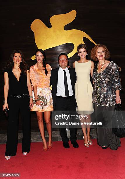 Actors Monica Barladeanu, Chiara Martegiani, director Fabrizio Cattani, actresses Andrea Osvart and Marina Pennafina attend the "Maternity Blues"...