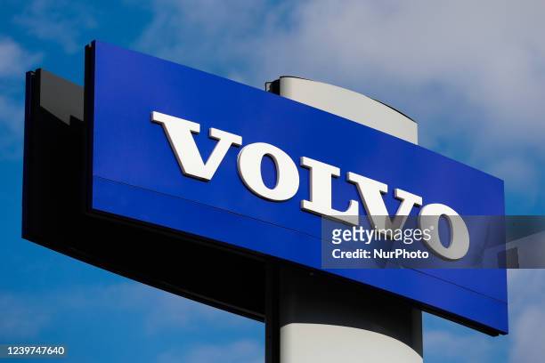 Volvo logo is seen near a showroom in Gaj, Poland on April 4, 2022.