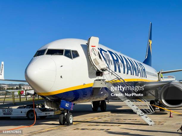 Ryanair Boeing 737-800 in Lisbon Airport, in Lisbon, Portugal, on April 4, 2022 directed to Rome Ciampino Airport