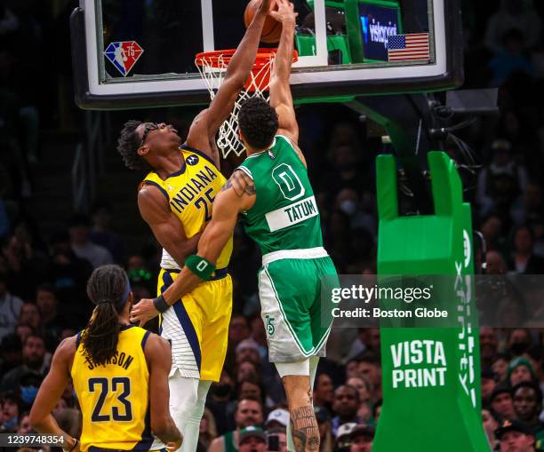 Boston Celtics forward Jayson Tatum brought the fans to their feet with a monster dunk over Indiana Pacers forward Jalen Smith third quarter. The...