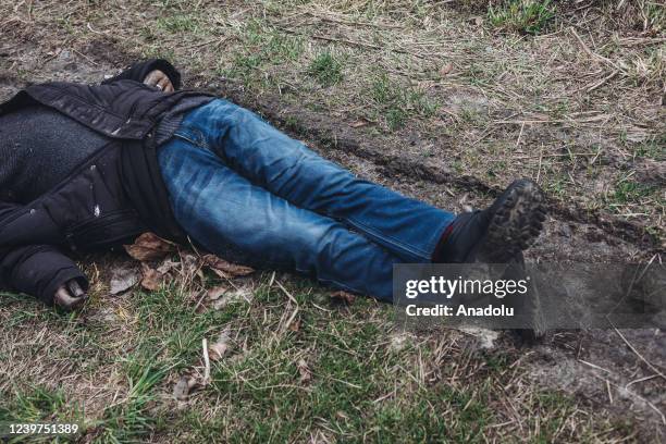 Dead body on the streets of Bucha, Ukraine on April 4, 2022.