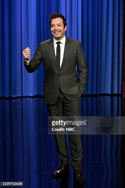 Episode 1629 -- Pictured: Host Jimmy Fallon delivers the monologue on Monday, April 4, 2022 --