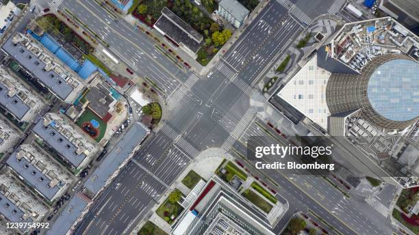 Nearly-empty roads during a phased lockdown due to Covid-19 in Shanghai, China, on Tuesday, April 5, 2022. Shanghai reported more than 13,000 daily...