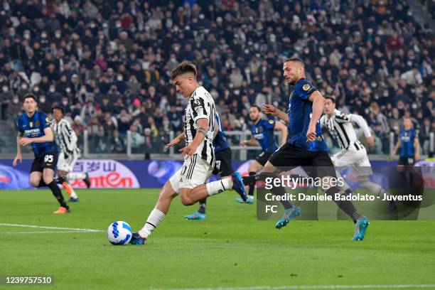 Paulo Dybala of Juventus during the Serie A match between Juventus and FC Internazionale at Allianz Stadium on April 3, 2022 in Turin, Italy.