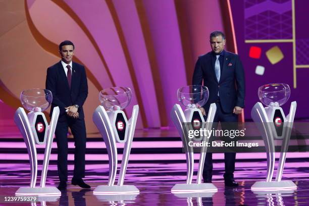 Ali Daei and Tim Cahill during the FIFA World Cup Qatar 2022 Final Draw at Doha Exhibition Center on April 1, 2022 in Doha, Qatar.